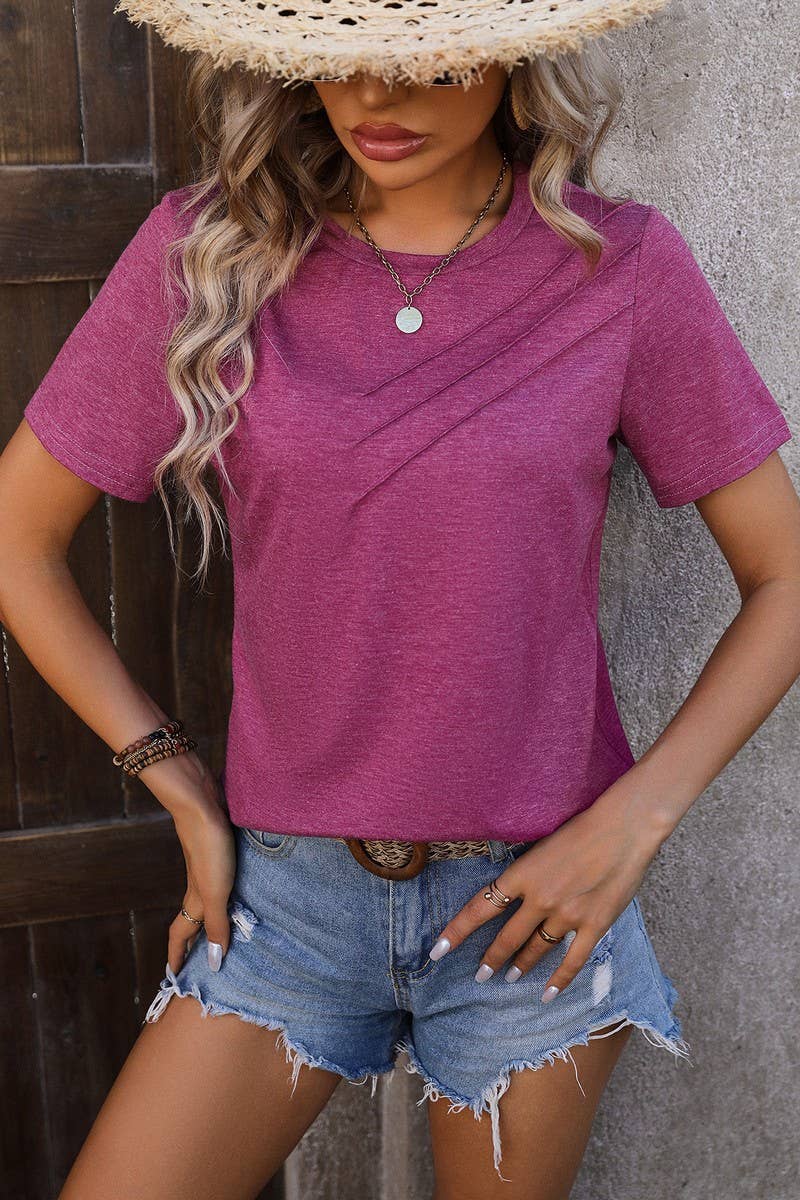 Cwtts0777_Round Neck Short Sleeved Top