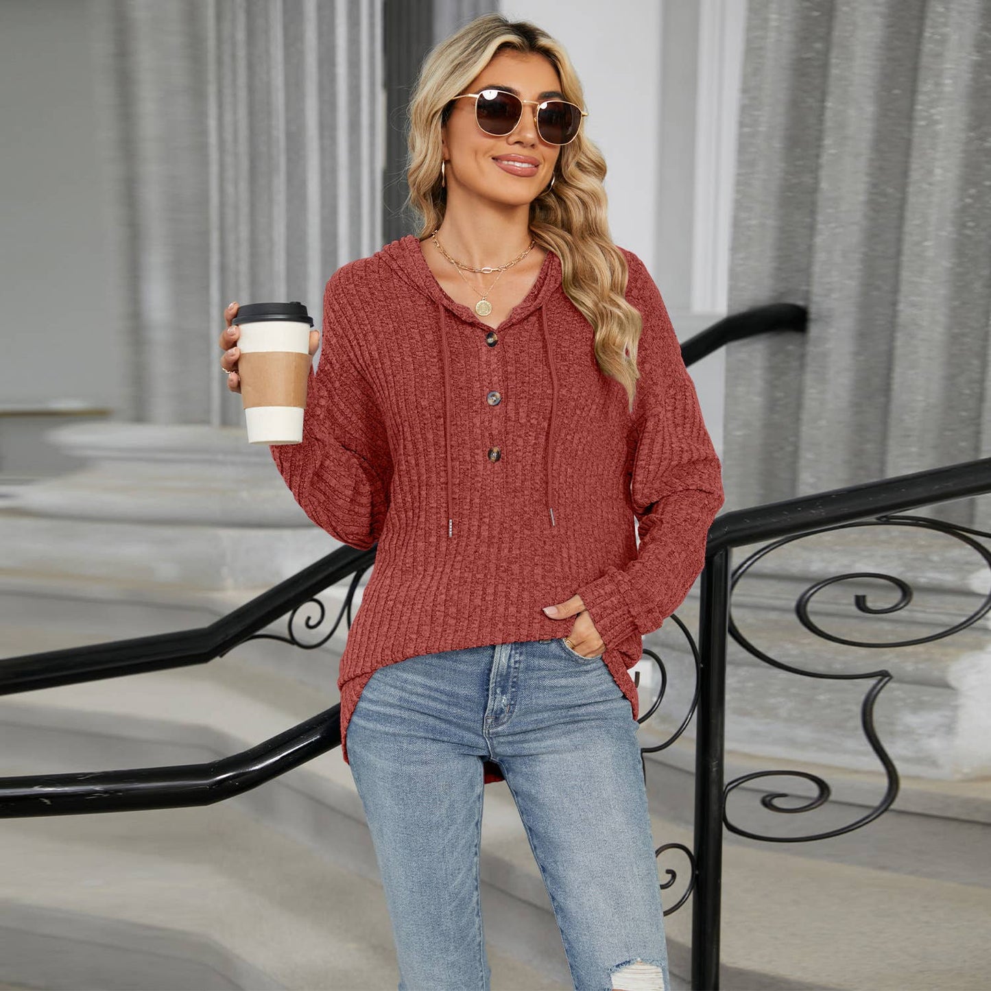 Solid-color hooded loose long-sleeved sweatshirt_CWTBLL4086