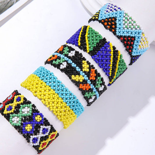 ETHNIC RICE BEAD WOVEN COLORFUL WIDE BRACELET