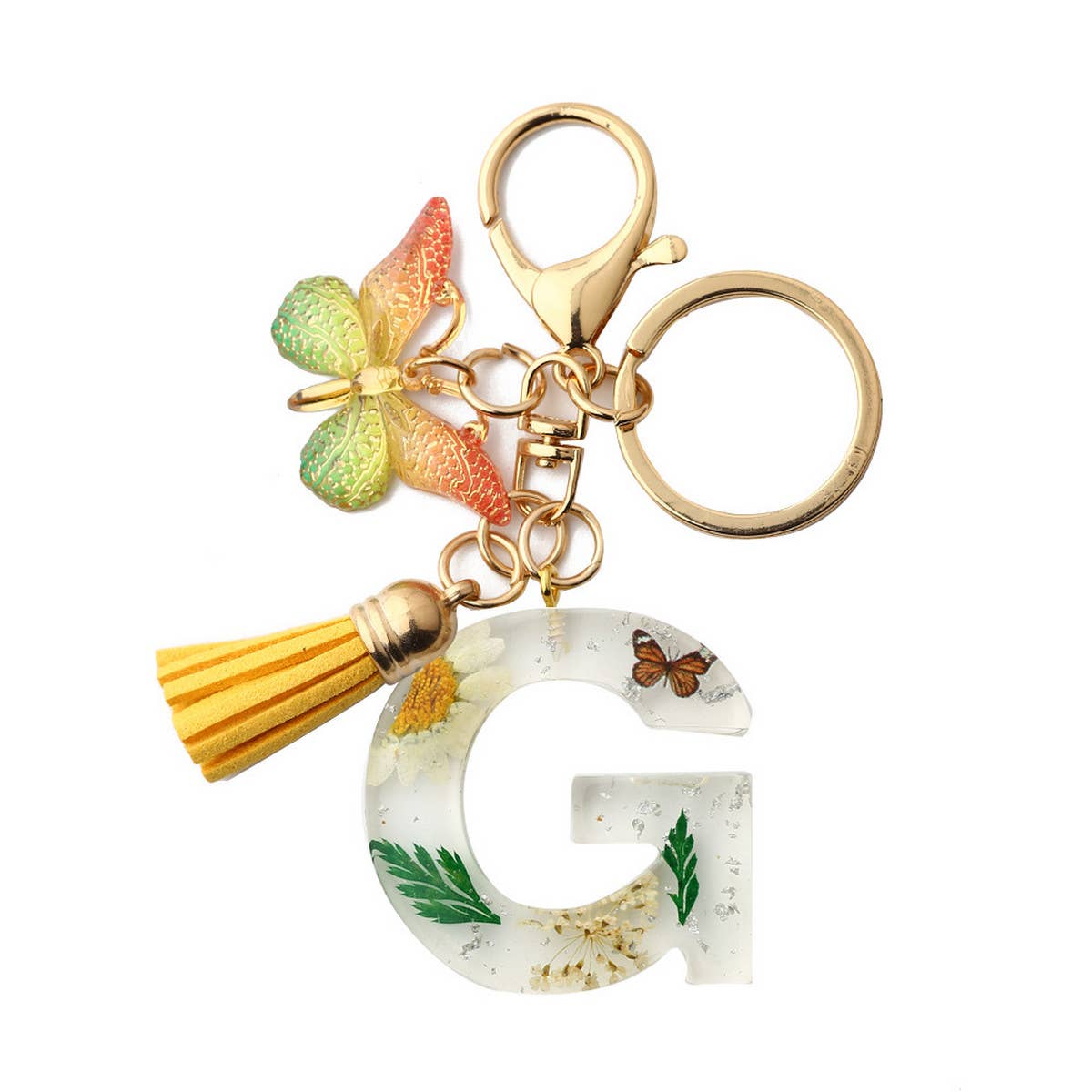 DRIED FLOWER PRINTED LETTER KEYCHAIN