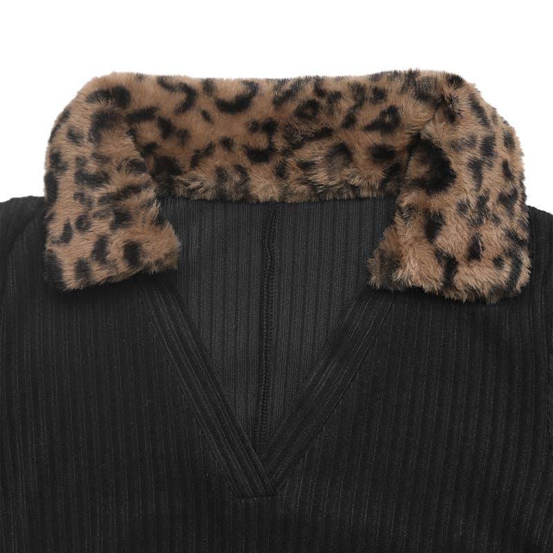 Elegant form-fitting V-neck leopard print dress