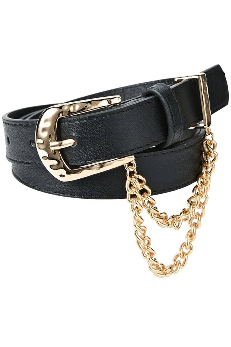 CUBAN CHAIN DETAIL SOLID REGULAR LEATHER BELT_CWABE031
