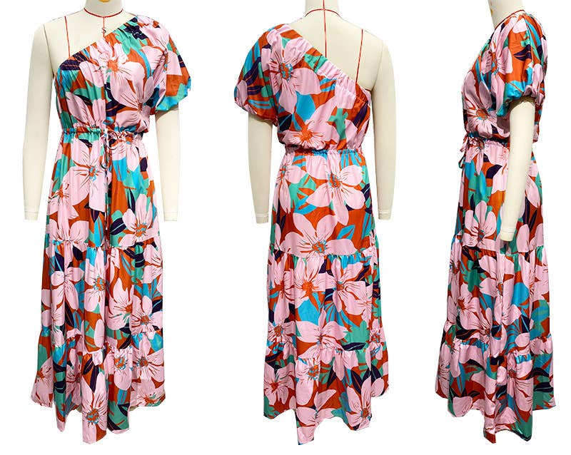 PRINTED BOHO DRESS WITH SLOPING NECK
