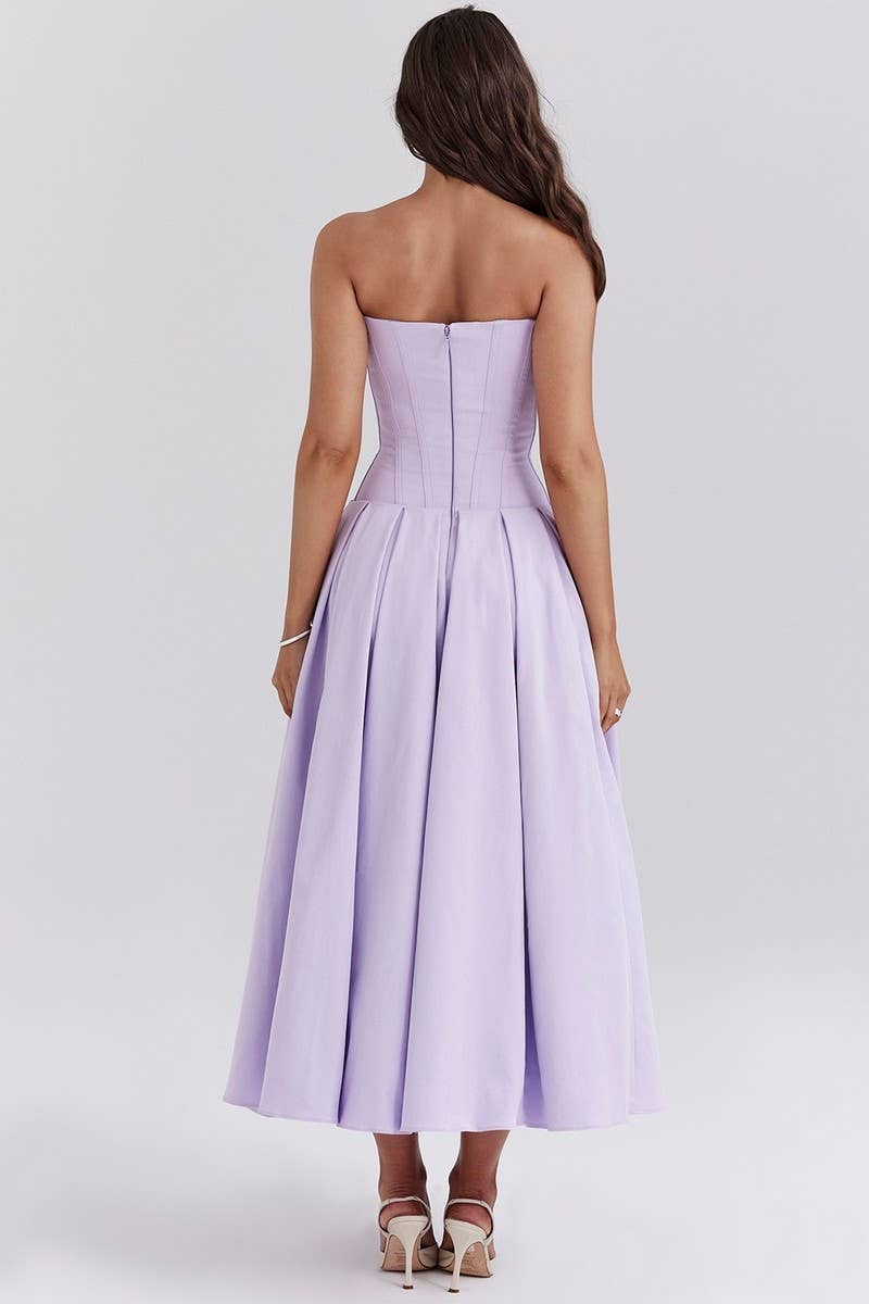 CWDTD0466_SLEEVELESS SOLID COLOR STRAPLESS MIDI DRESS