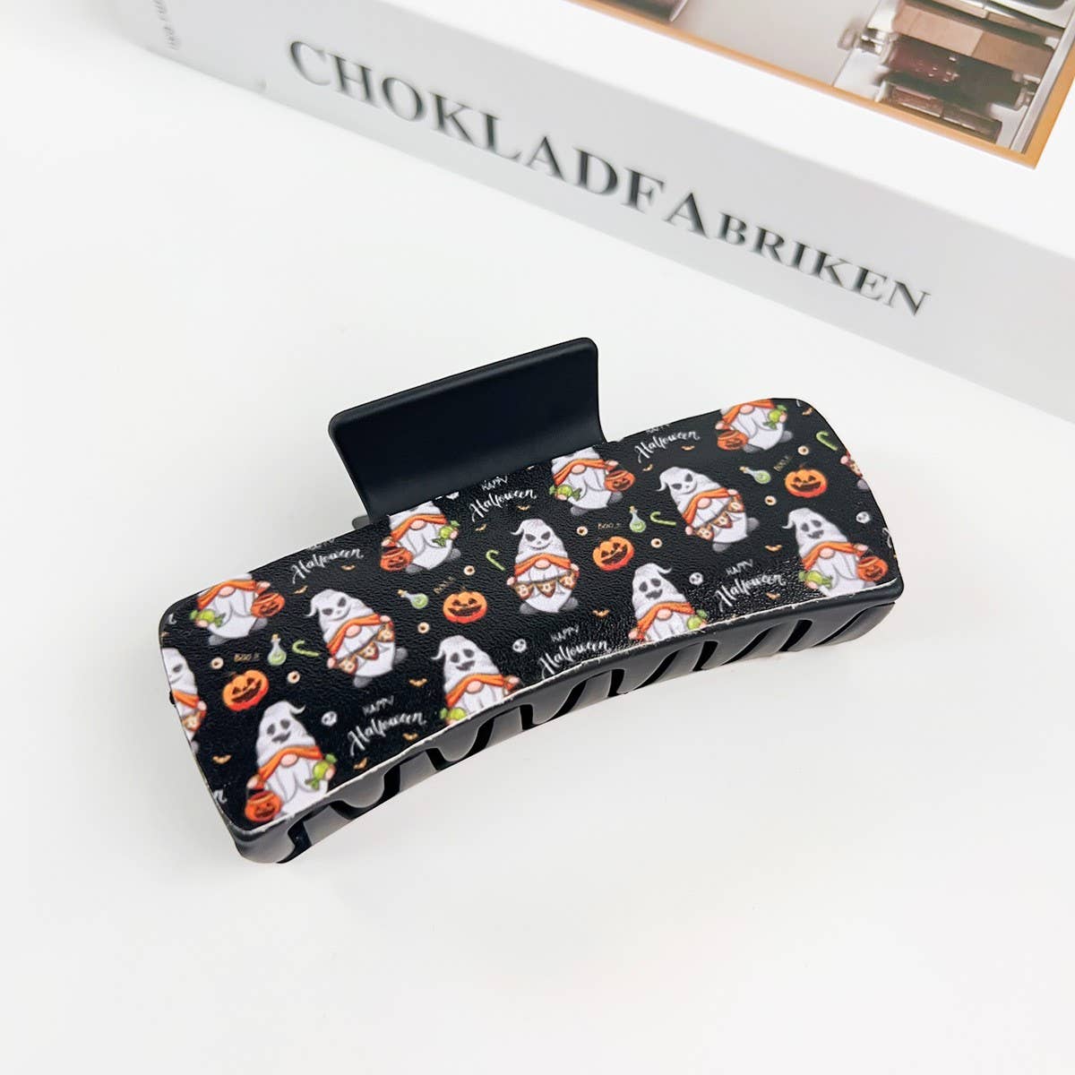 Gothic Halloween Claw Clip, Pumpkin & Ghost Design_CWAHA1443