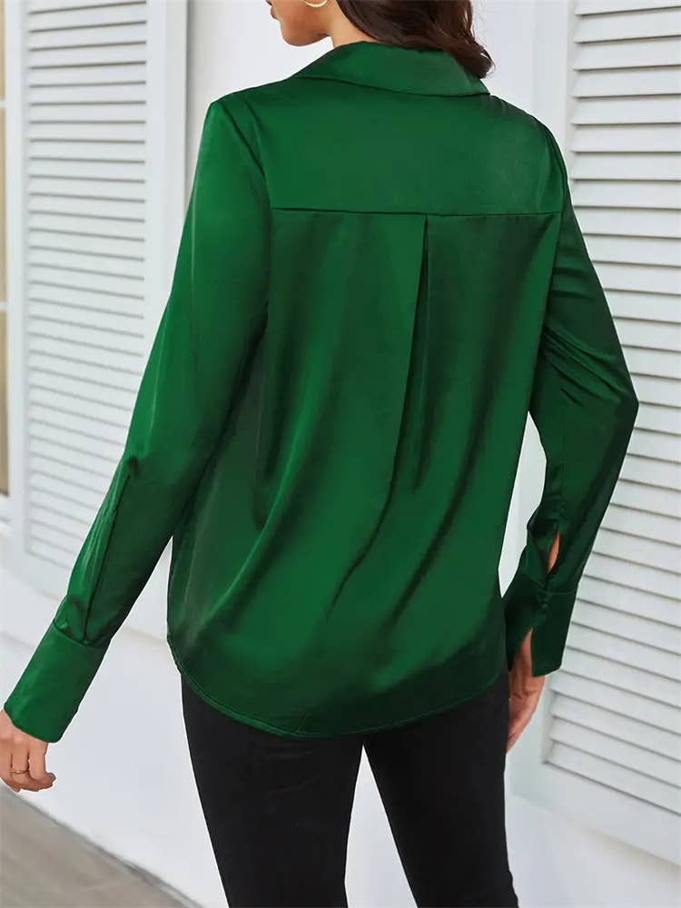 Satin crossed V-neck shirt