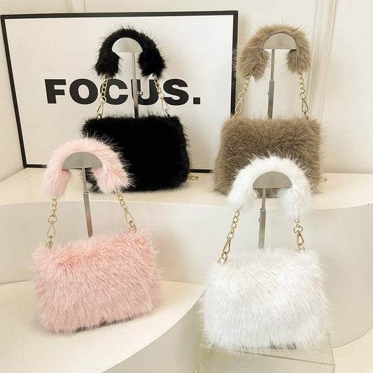 WINTER SHOULDER MESSENGER BAG IMITATION FOX FUR BAG_CWAB3981