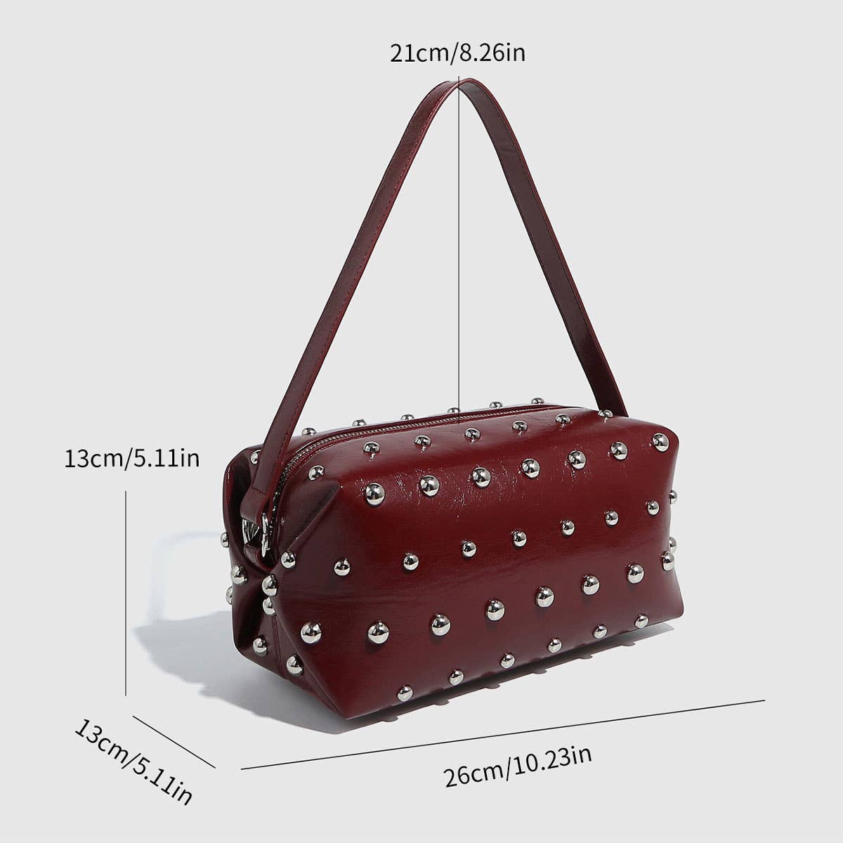 Mushroom Studded Tote & Bowling Shoulder Bag_CWAB5712