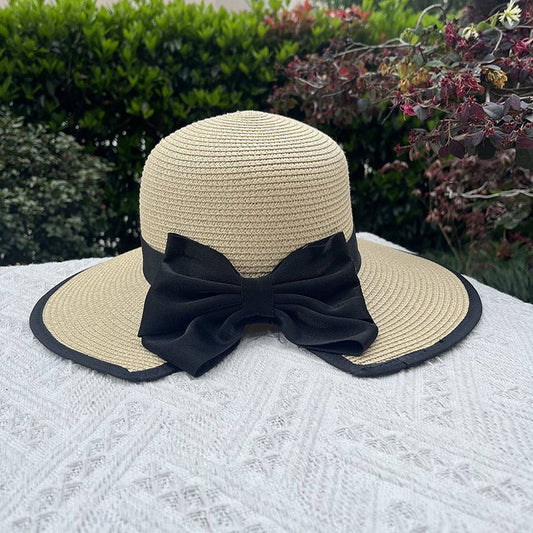 Summer vacation wide brim bow straw hat_CWAH3406