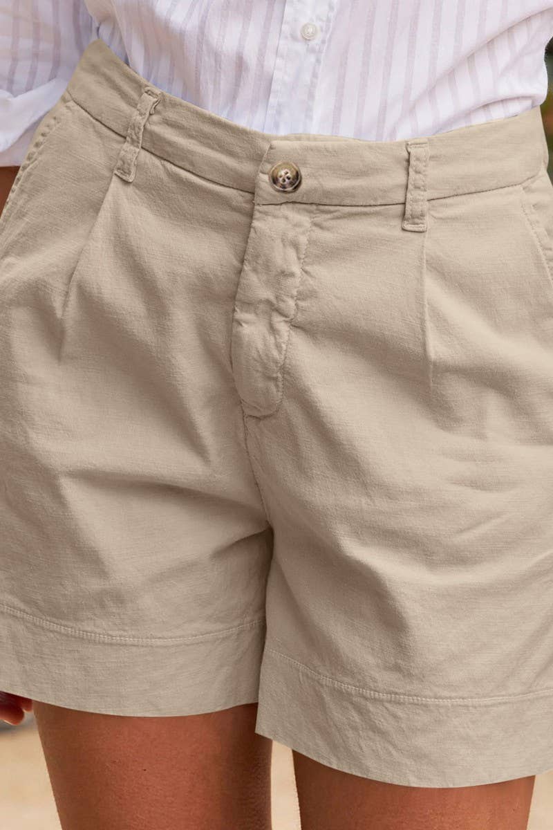 CWBSP0558_HIGH WAIST SOLID BUTTON WAIST CASUAL SHORTS