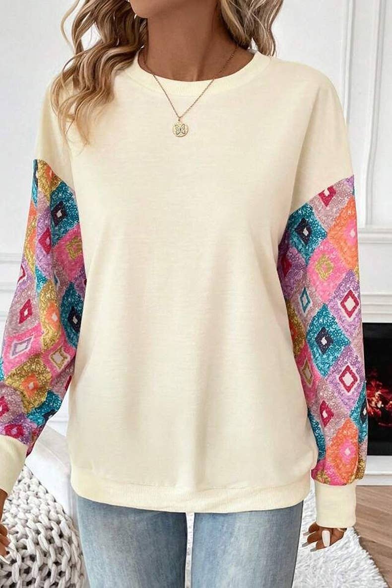 STYLISH GEOMETRIC PRINTED CREW-NECK HOODIE