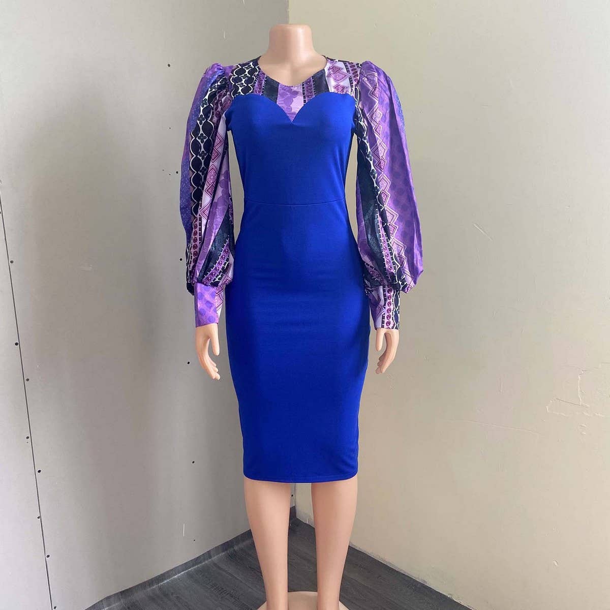 PRINTED BAT SLEEVE TEMPERAMENT HIGH WAIST DRESS_CWDMD3709