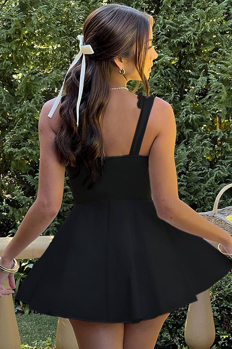 CWDSD6719_PURE COLOR TEMPERAMENT SEXY SUSPENDER DRESS