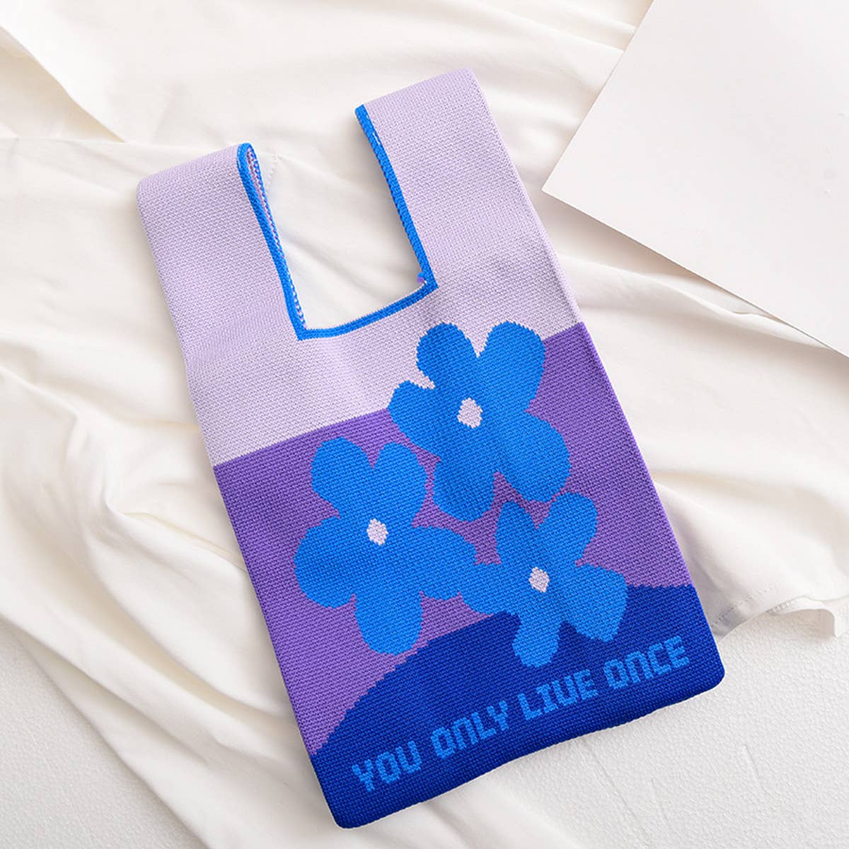 FLORAL PRINT CROCHET HANDBAG SMALL TOTE BAG_CWAB0882