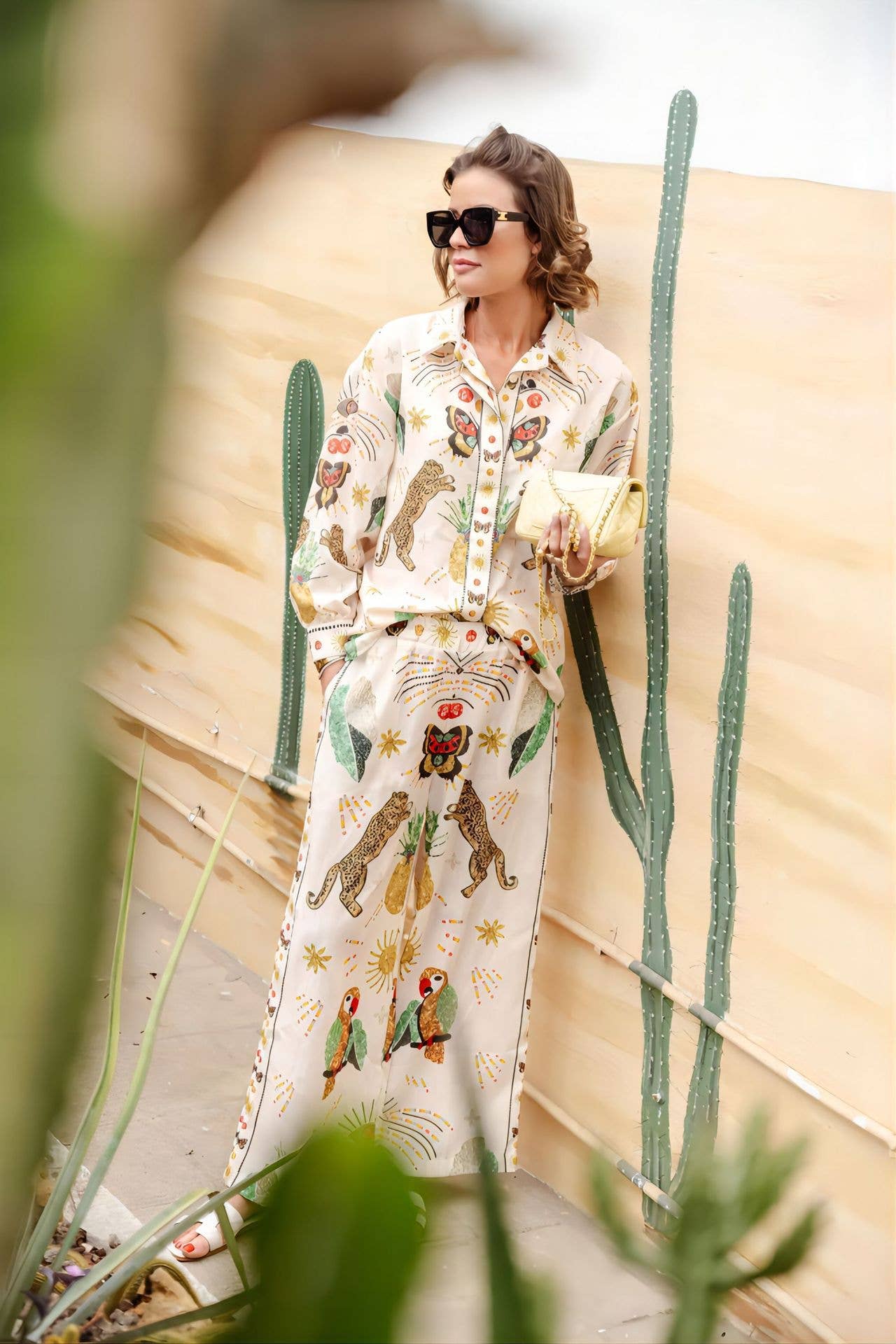 Fashionable printed macaron long sleeve shirt set