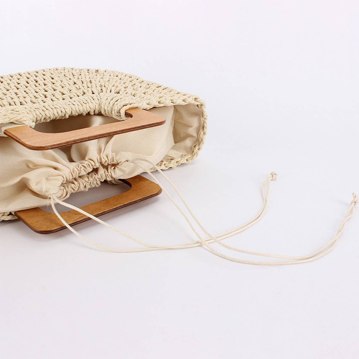 WOODEN HANDLE CASUAL SIMPLE PAPER ROPE WOVEN BAG_CWAB4709