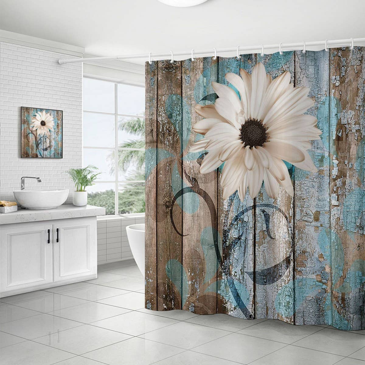 FLOWER WATERPROOF BATHROOM SHOWER CURTAIN