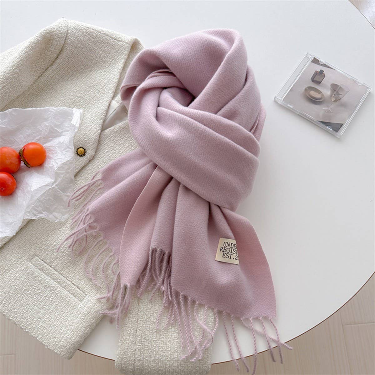 Double Sided Faux Cashmere Scarf-Solid Color Shawl
