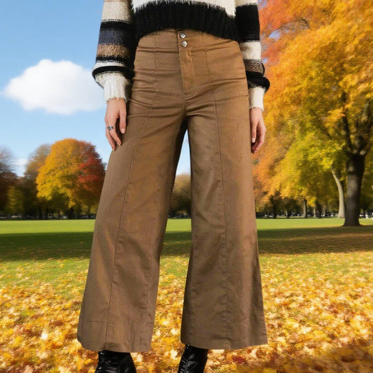 Patchwork design wide-leg work pants