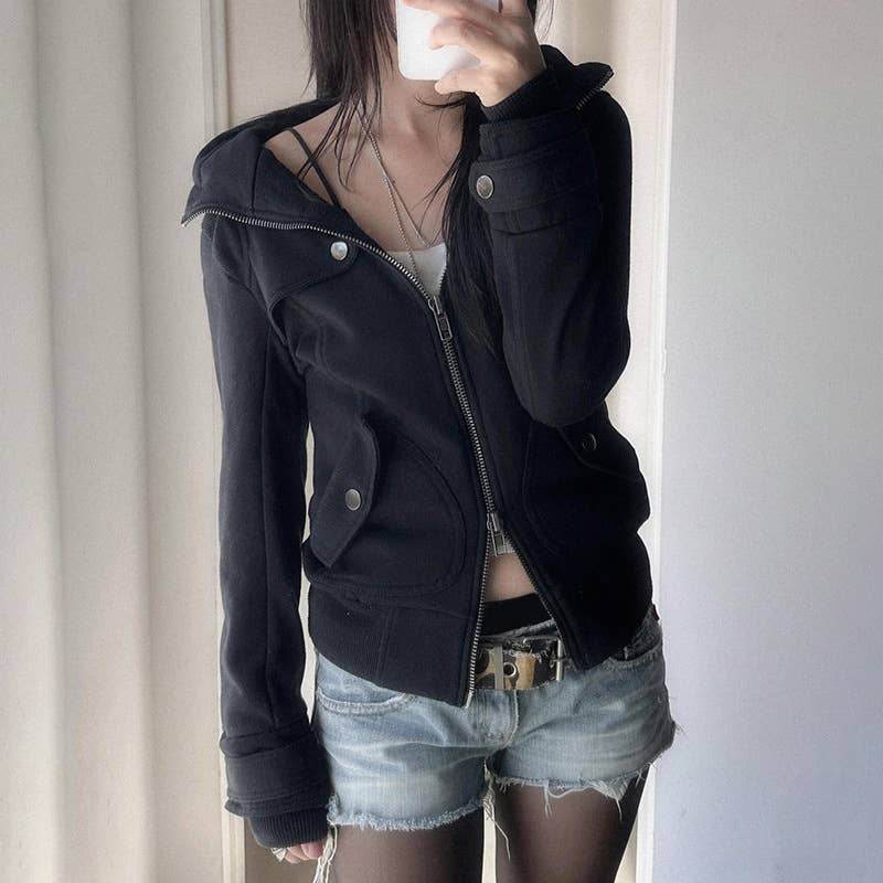 STAND-UP COLLAR DOUBLE-HEAD ZIP-UP CARDIGAN