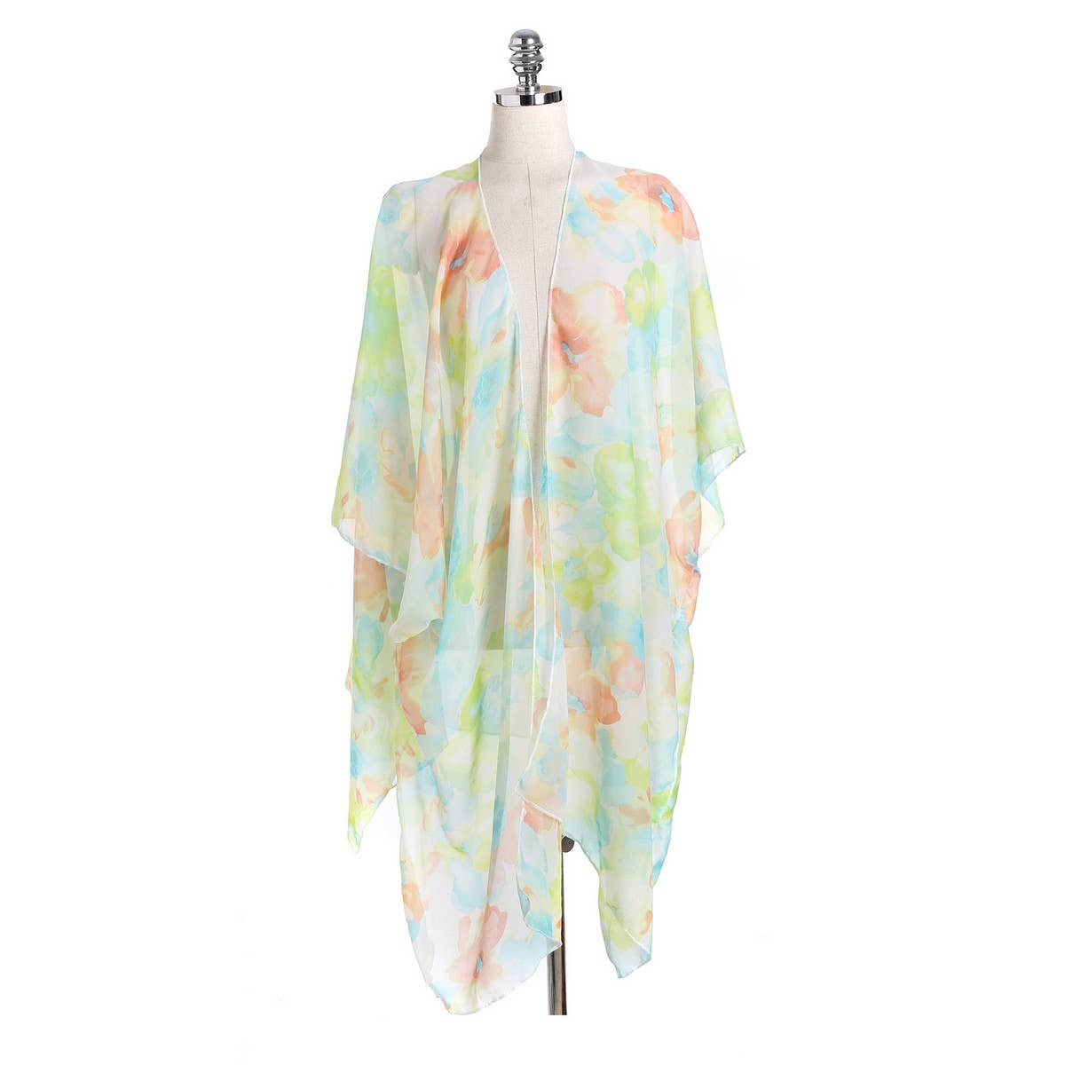 MULTICOLOR FLORAL PRINT OPEN FRONT KIMONO CARDIGAN