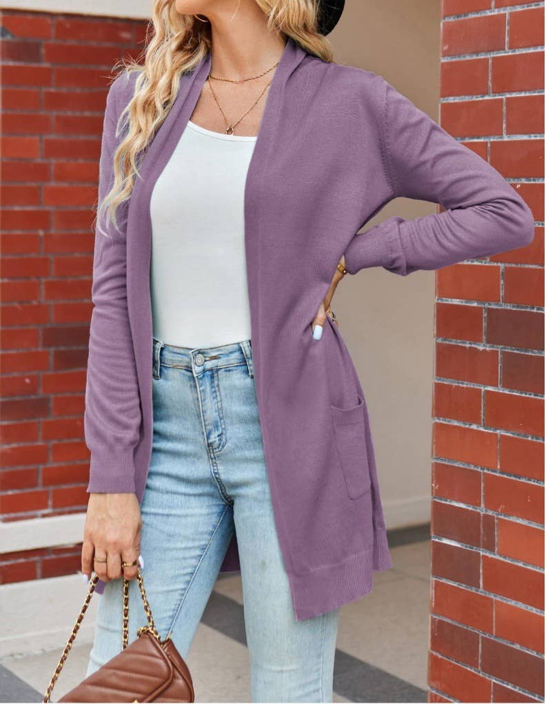 SIMPLE LONG CARDIGAN WITH POCKET IN SOLID COLOR