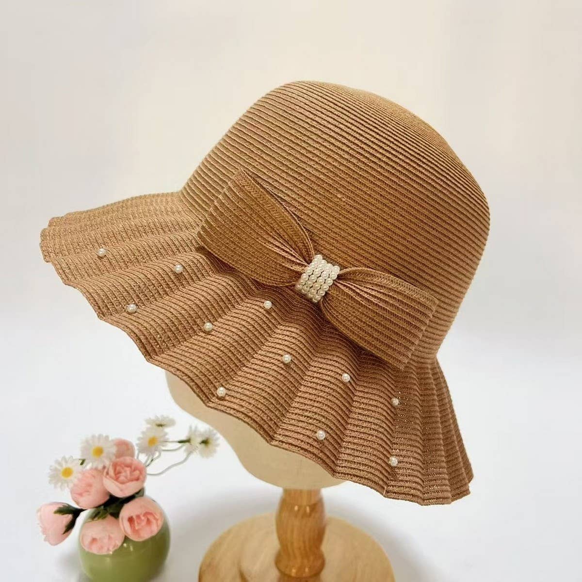 Summer sun protection pleated butterfly straw hat_CWAH3494