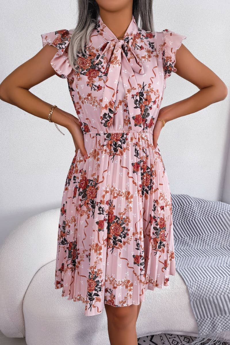 CWDSD4652_PLEATED SUMMER FLOWER DRESS WITH WAIST TUCKED