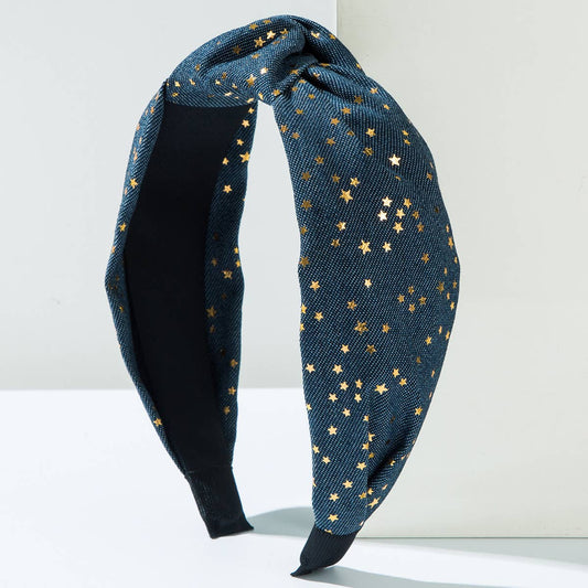 GOLD FIVE-POINTED STAR WIDE KNOTTED HEADBAND