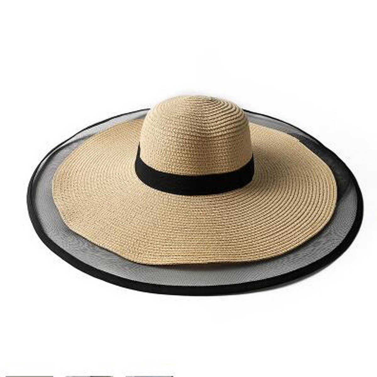Elegant organza large brim straw hat_CWAH3430