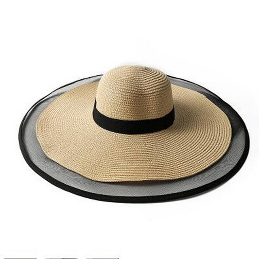 Elegant organza large brim straw hat_CWAH3430