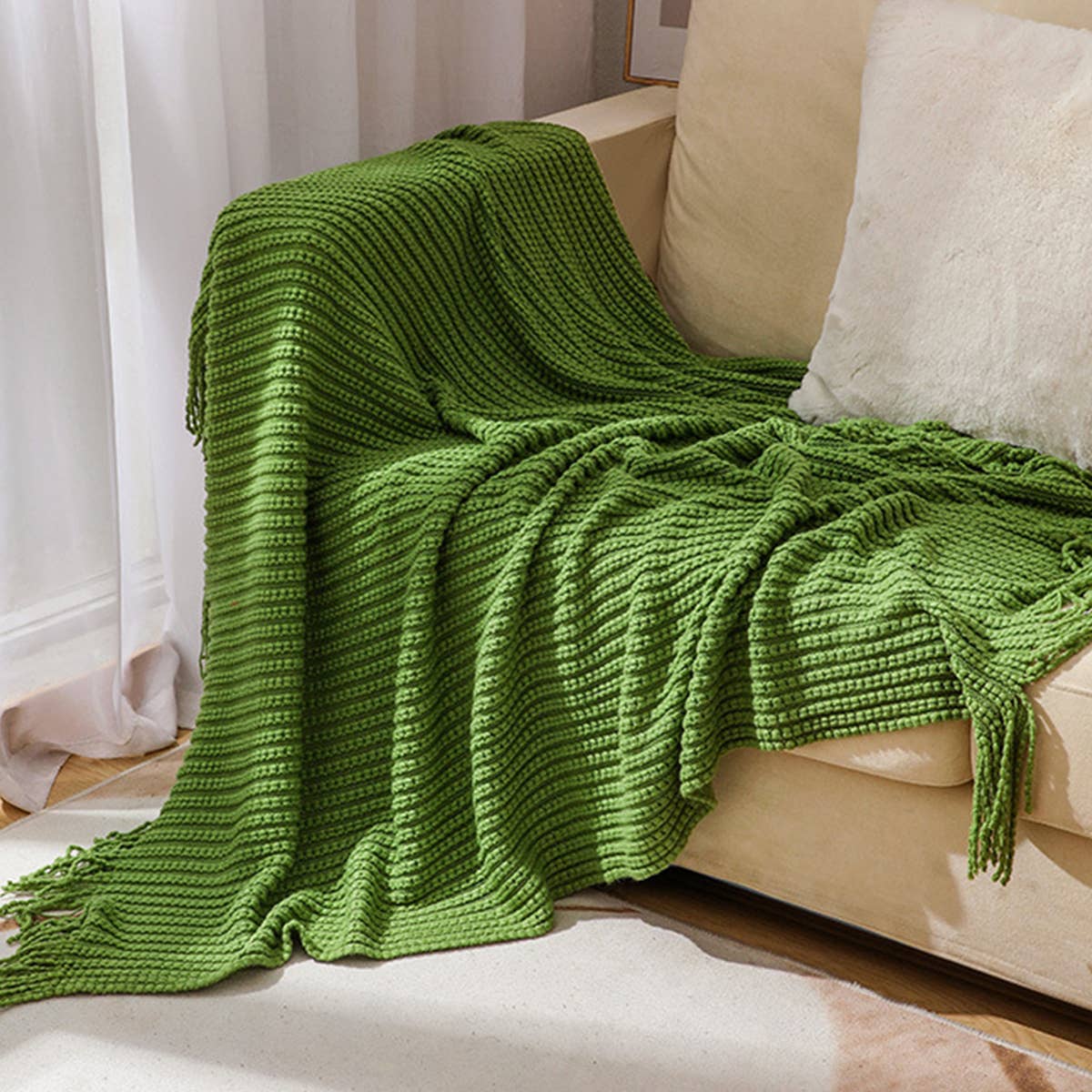 KNITTED SOFT WARM SOFA BLANKET BED END BLANKET