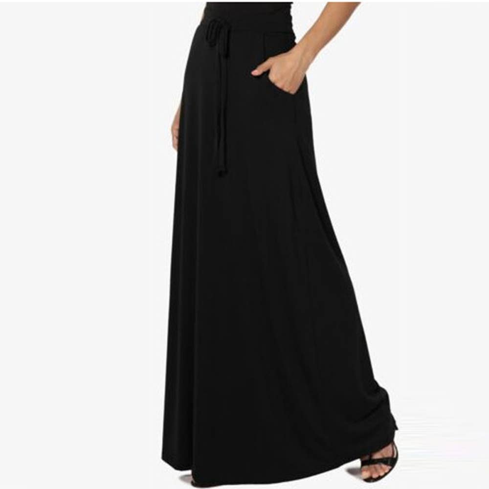 Casual solid color drawstring long skirt