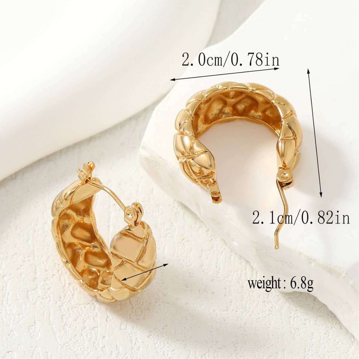 EMBOSSED STAINLESS STEEL GOLD-TONE EARRINGS