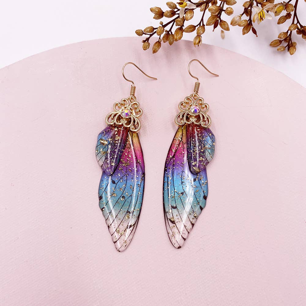 Elegant long earrings with cicada wing wings