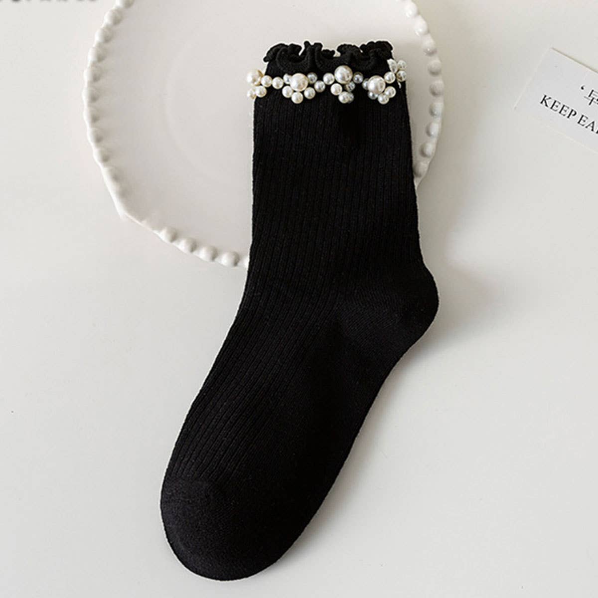 PEARL ORNAMENT COTTON CREW SOCKS_CWMS0283