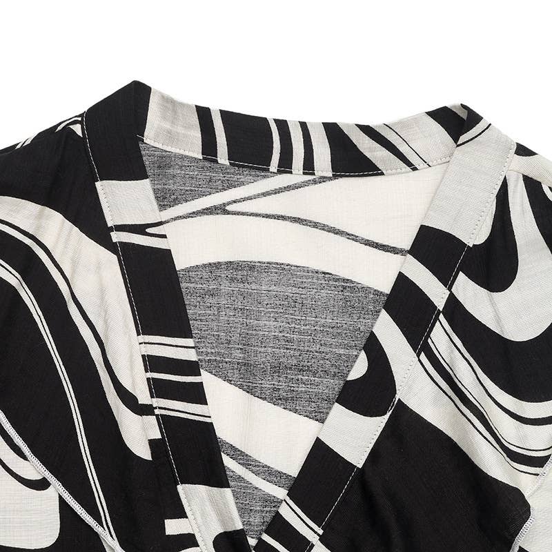 Ruffled abstract print long-sleeved loose dress