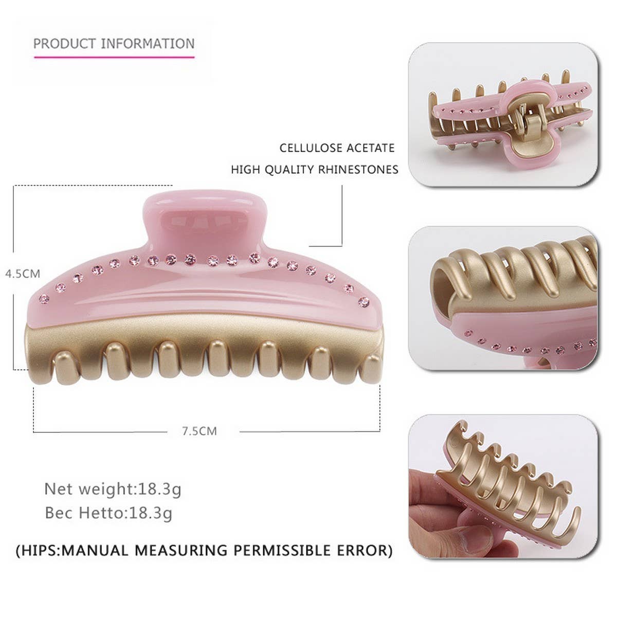 VINTAGE ACETATE HAIR CLIP WITH SINGLE ROW DIAMOND