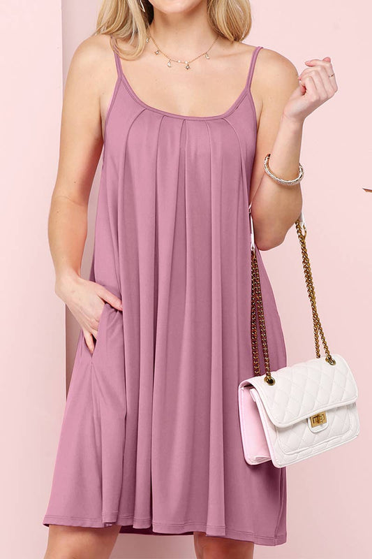 CWDSD10371-P_PLEATS DETAILED DRESS WITH POCKET AND STRAP