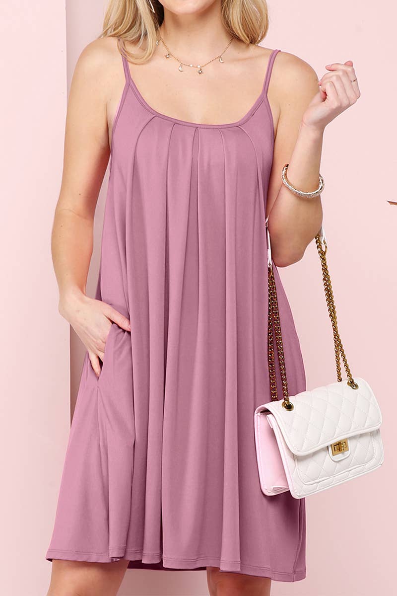 CWDSD10371_PLEATS DETAILED DRESS WITH POCKET AND STRAP