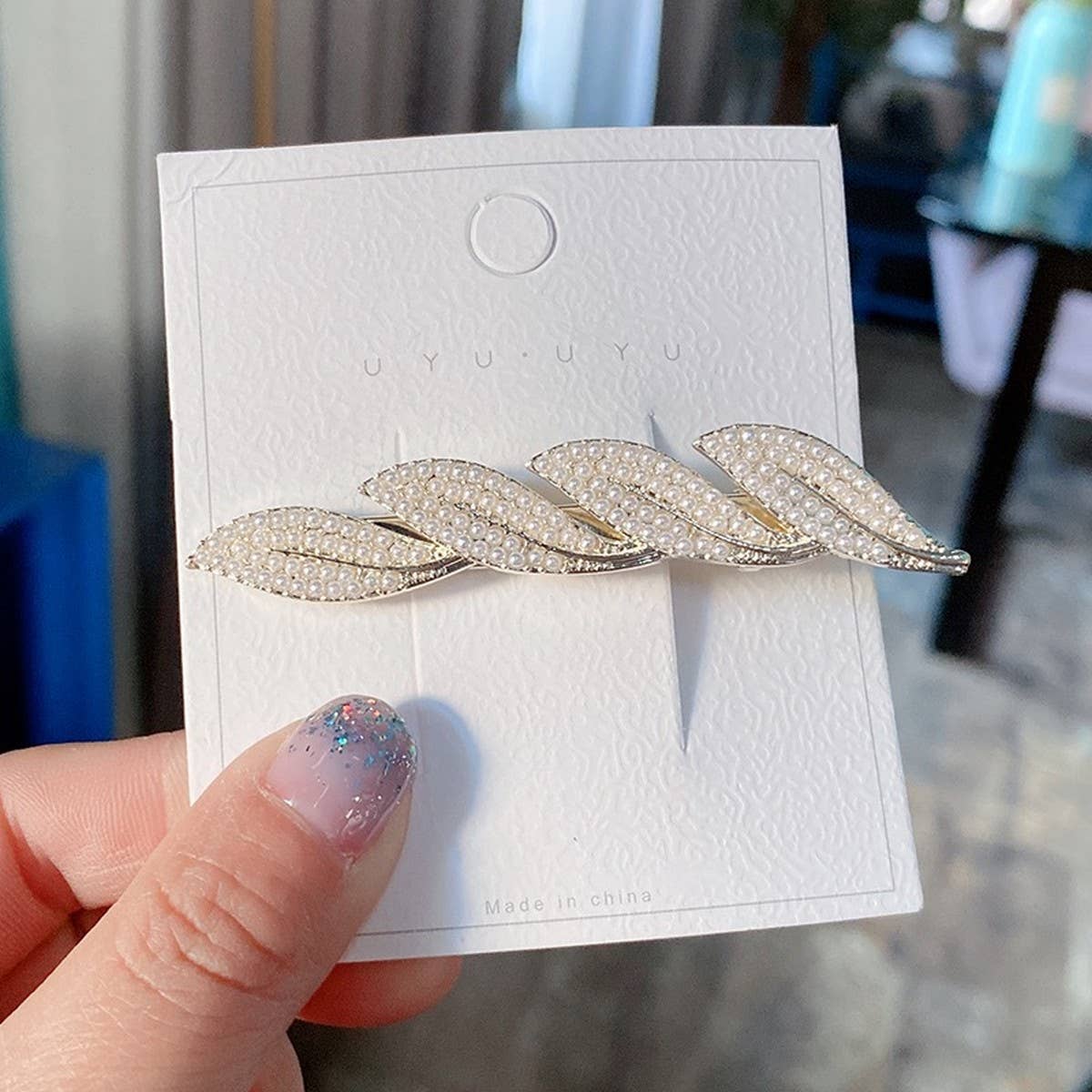 PEARL LEAF HAIRPIN SIDE CLIP DUCKBILL CLIP HAIRPIN_CWAHA4669