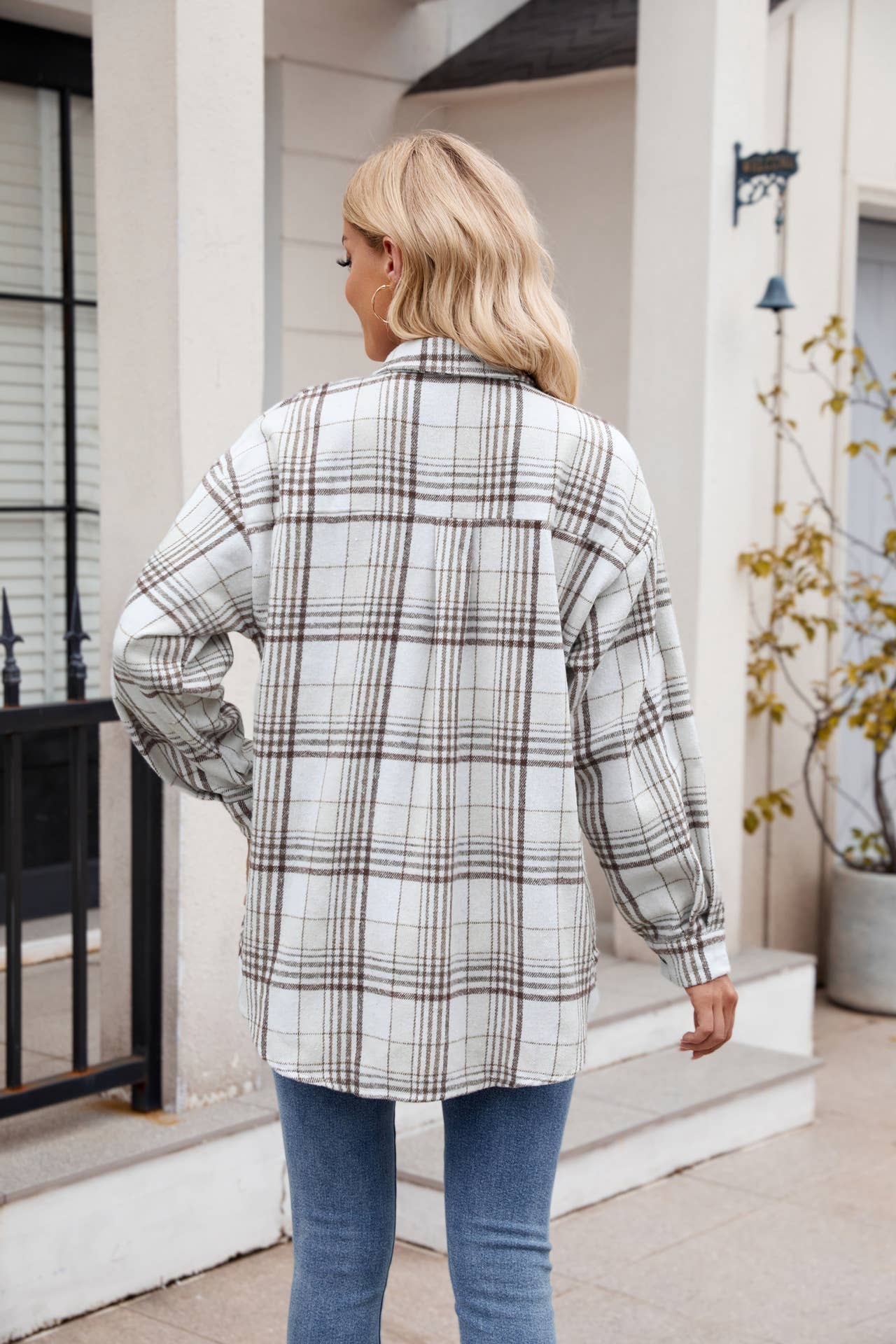 Thousand-bird checkered button flannel shirt