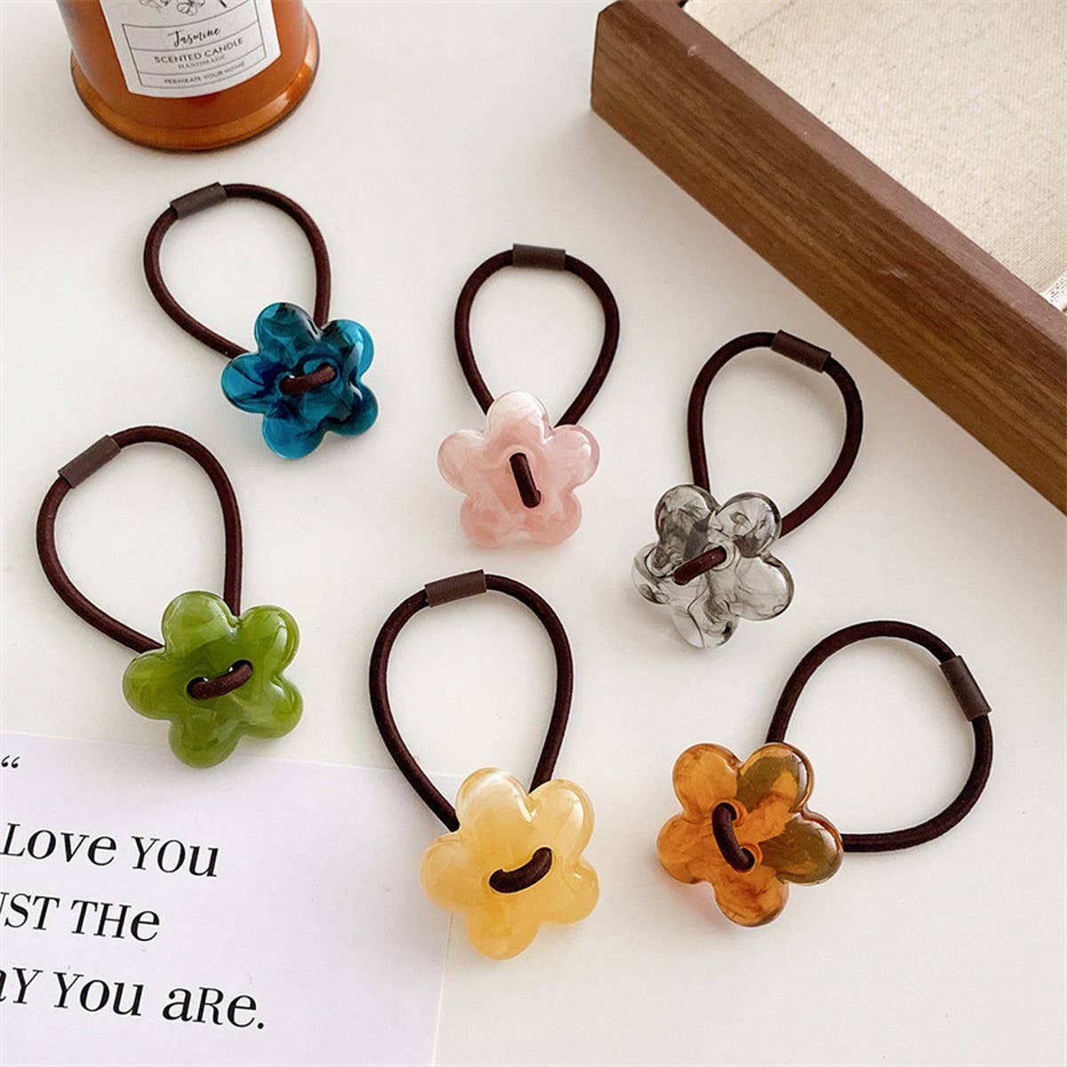 6PCS/SET ACRYLIC BEAR FLOWER BOW HAIR TIES_CWAHA0337