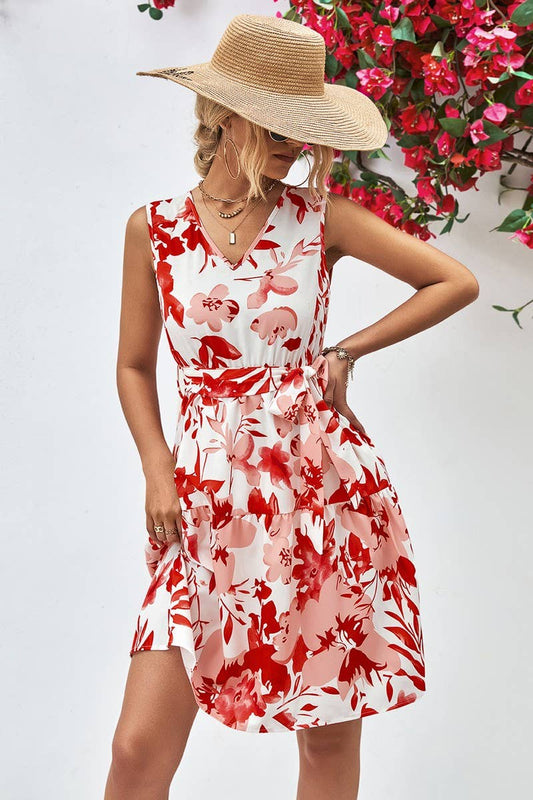 CWDSD7117_EUROPEAN AND AMERICAN V-NECK SLEEVELESS DRESS