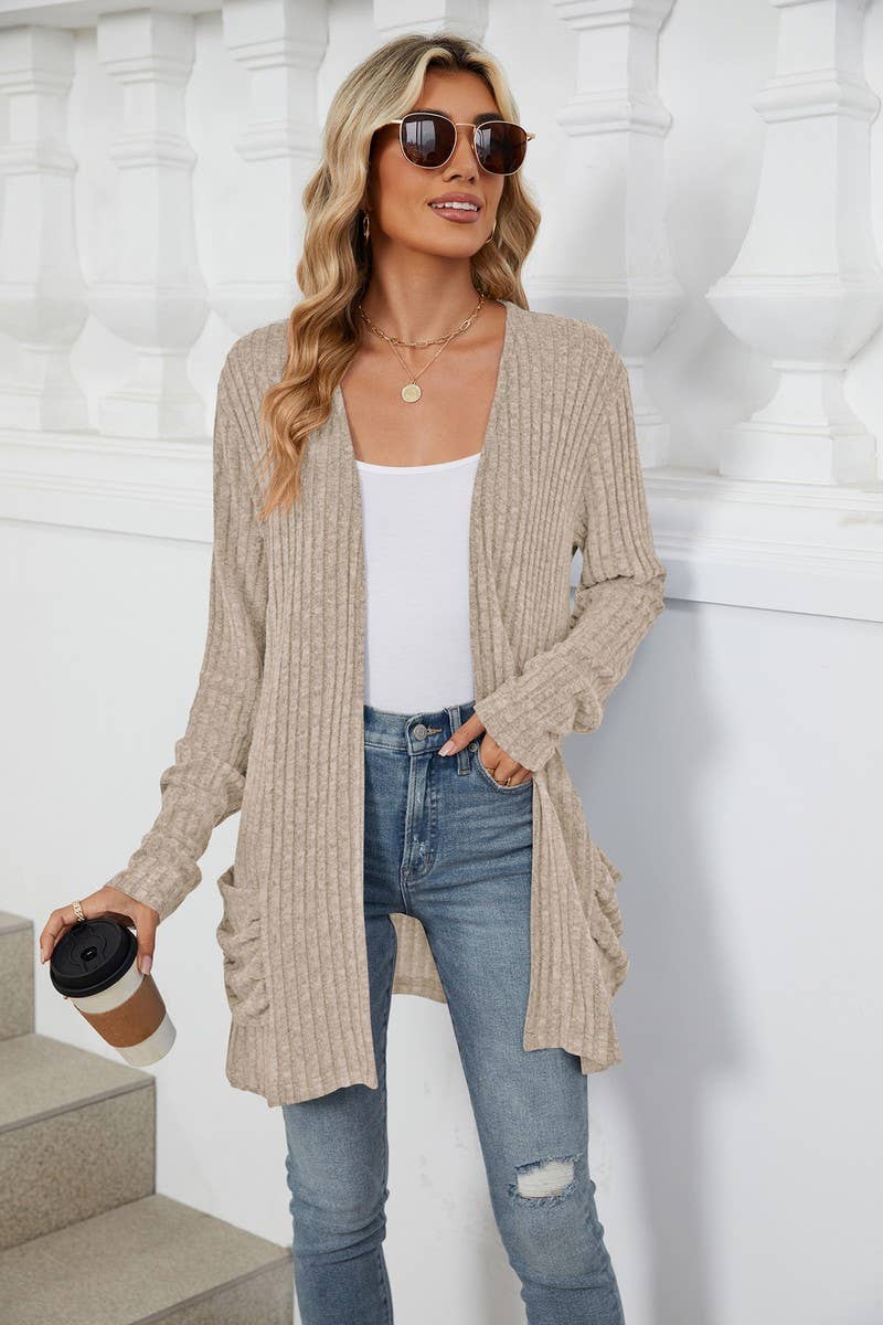 CWOCAL1881_SOLID COLOR POCKET LONG SLEEVE KNIT CARDIGAN