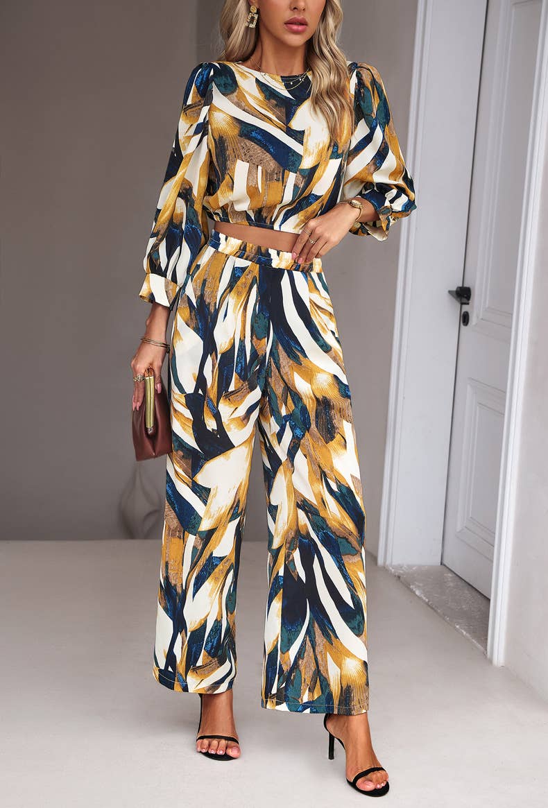 Fashion casual printed long sleeve pants suit