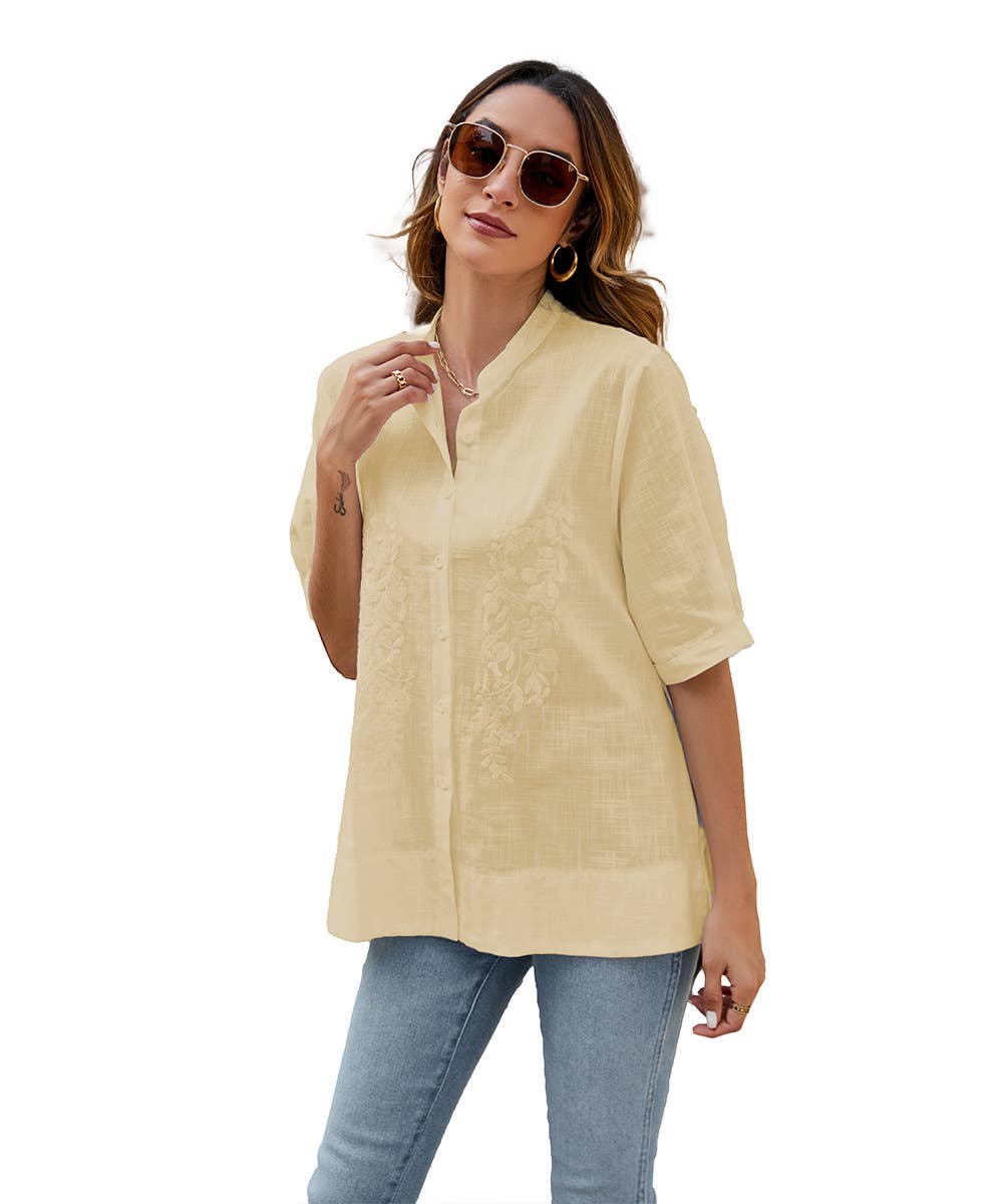 EMBROIDERED LOOSE SLIMMING SHIRT