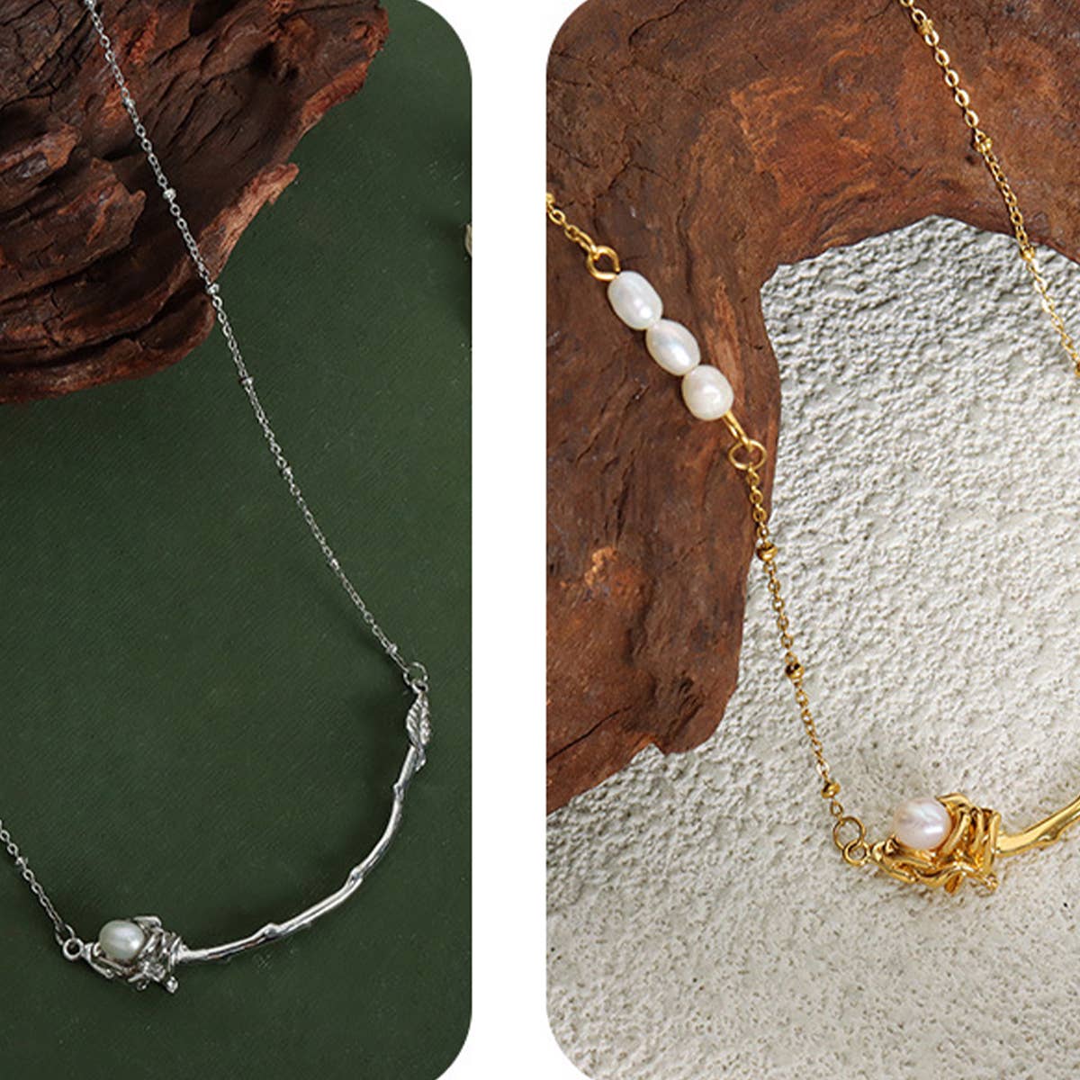 NATURAL FRESHWATER PEARL STAINLESS STEEL NECKLACE