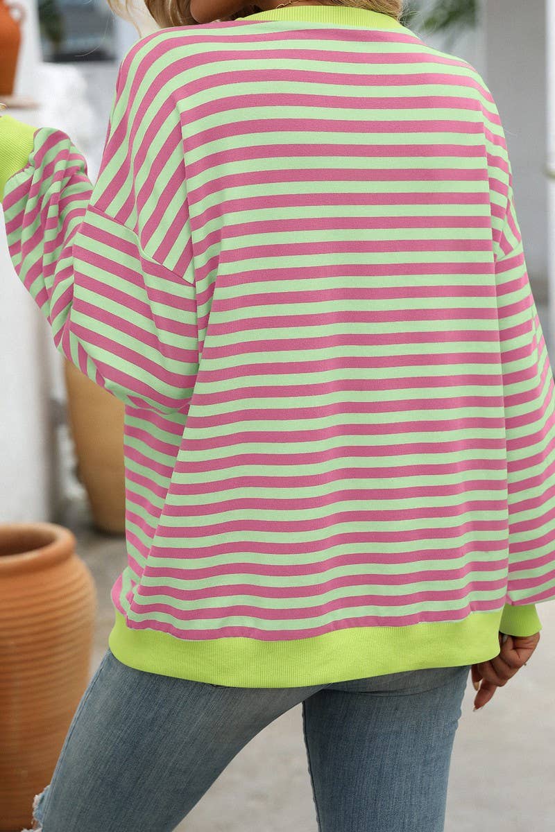WTBLL1485_COLORFUL STRIPED CREW NECK LOOSE SWEATSHIRT