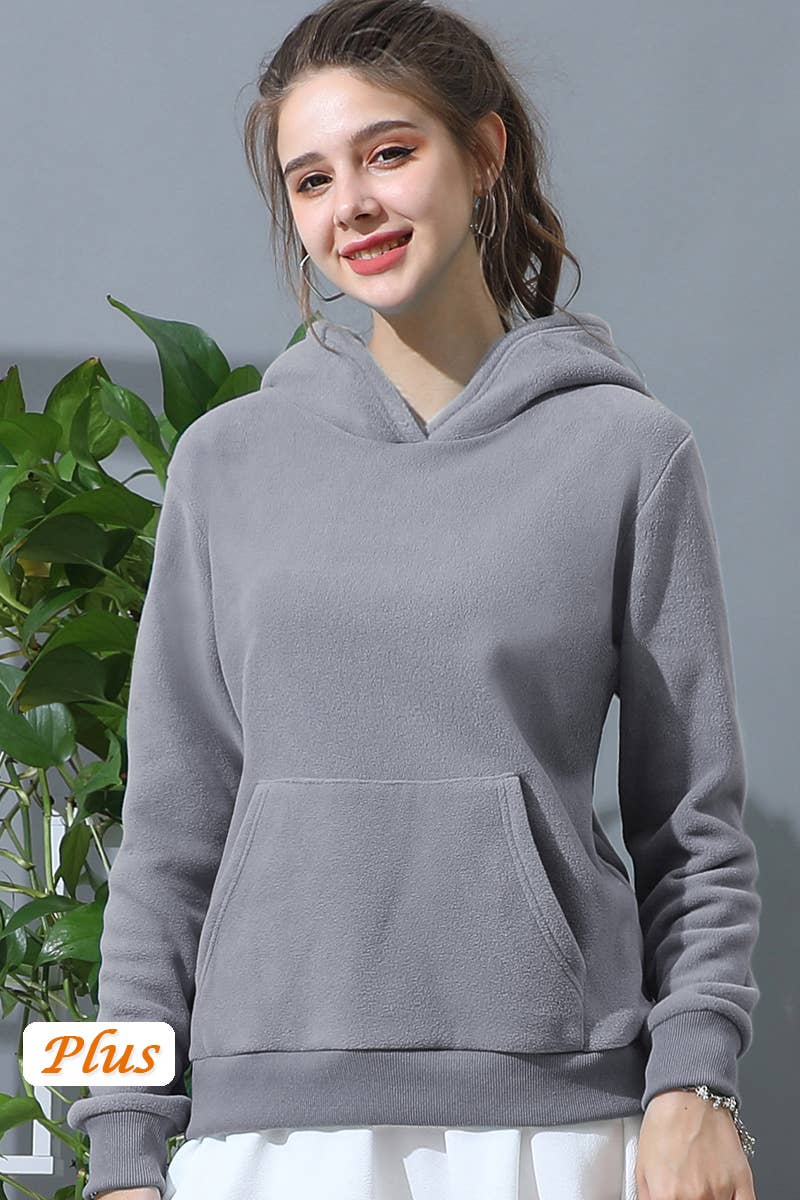 CWOHOL438-P_SOLID SWEATSHIRT FLEECE HOODIE WITH POCKET